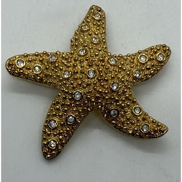 Swarovski Goldtone Starfish Brooch Pin W/ Scattered Clear Crystals Retired Rare - Picture 4 of 11